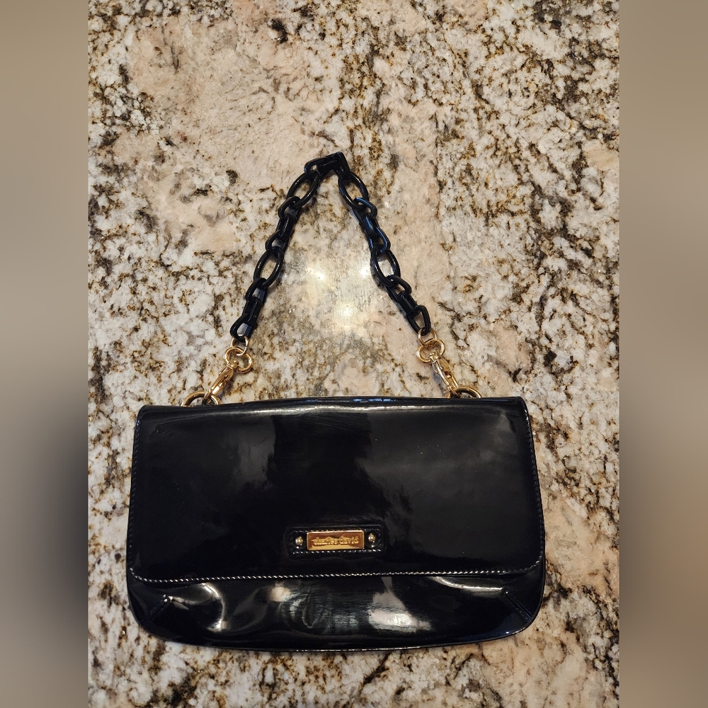 Charles David Purse, Black Patent Shoulder bag, Chain, Gold Tone EUC Formal Prom